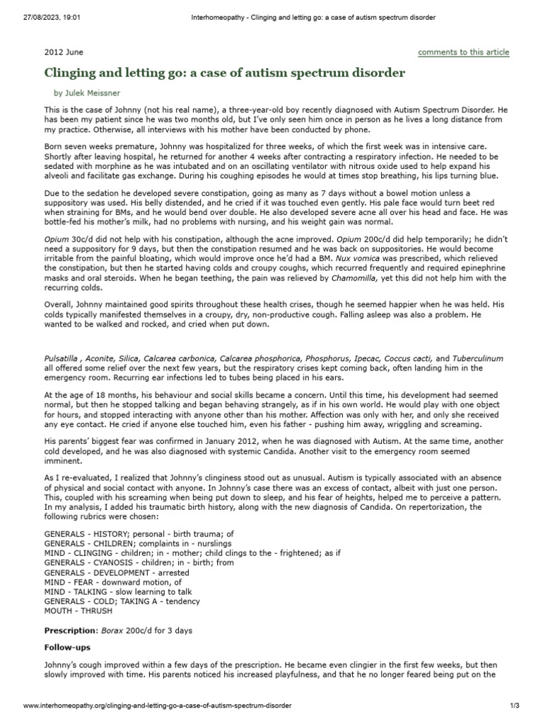 Clinging and Letting Go - A Case of Autism Spectrum Disorder | PDF ...