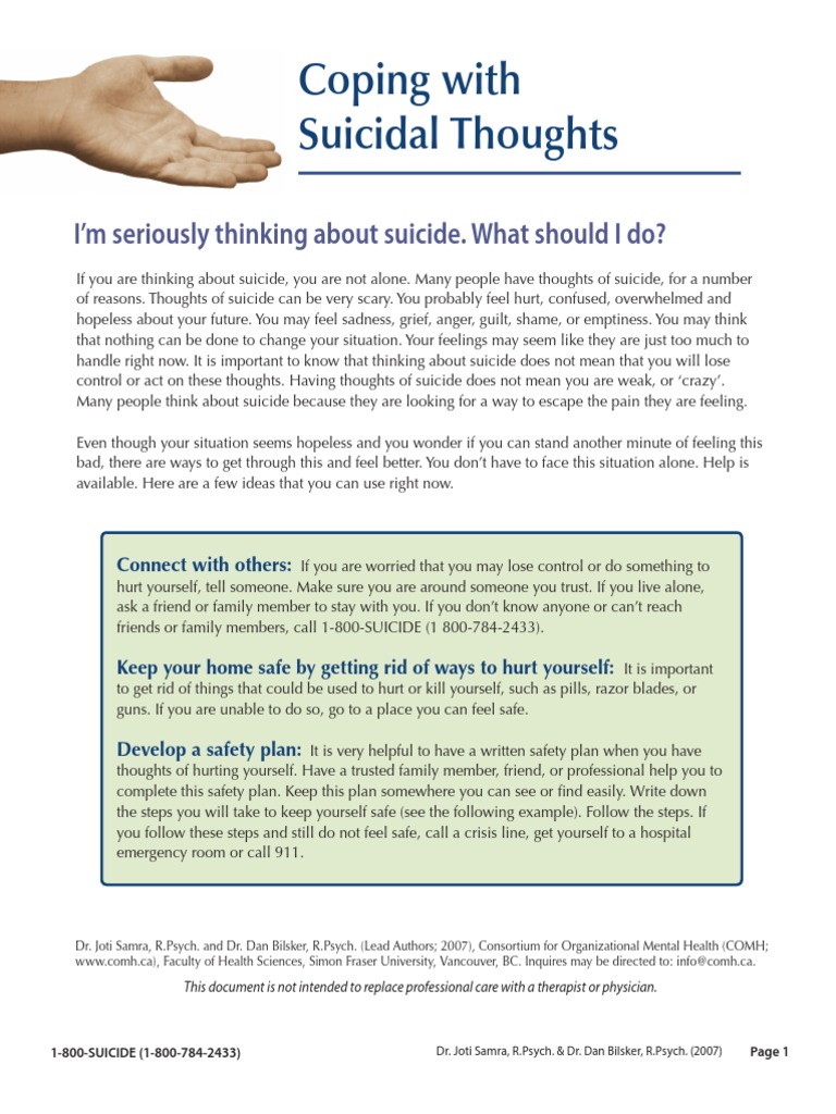 Coping Strategies for Suicidal Thoughts | PDF | Major Depressive ...