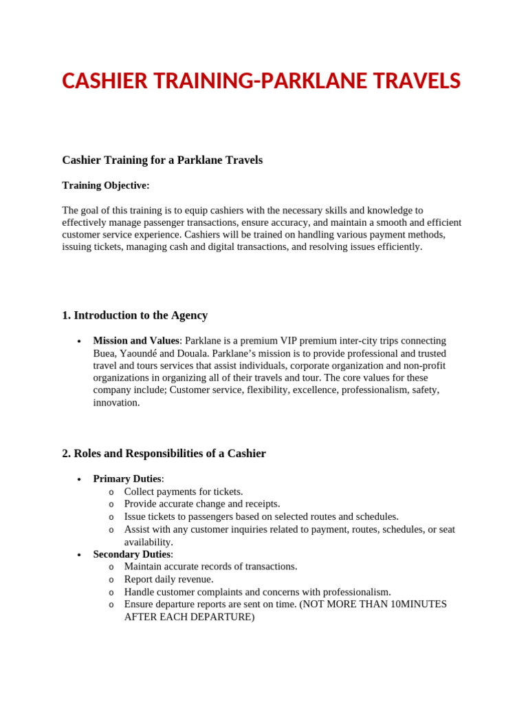 Cashier Training Manual for Parklane | PDF | Receipt | Cash