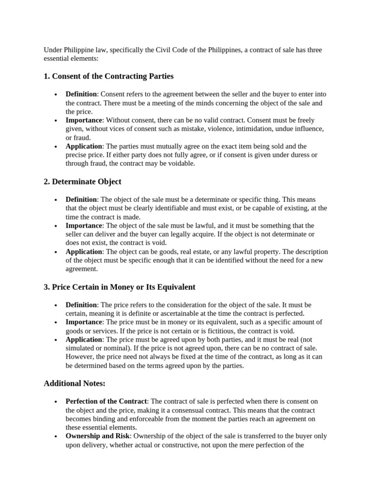 Essential Elements of Sale Contracts in the Philippines | PDF | Auction ...