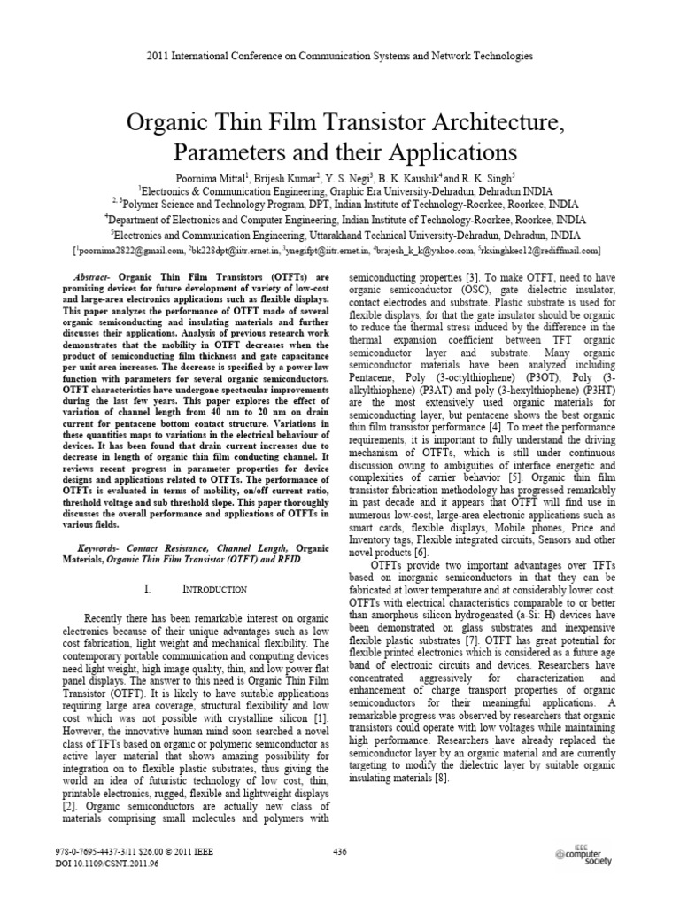 Organic Thin Film Transistor Guide | PDF | Field Effect Transistor | Mosfet