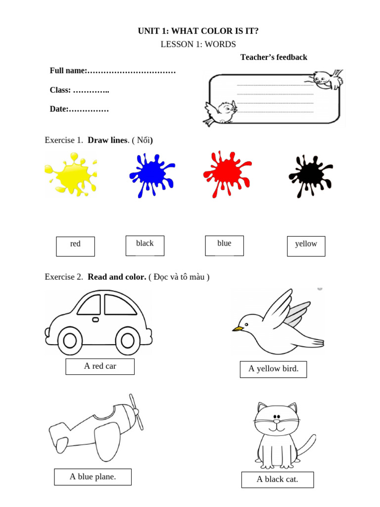 Lesson 1: Words: Unit 1: What Color Is It? | PDF