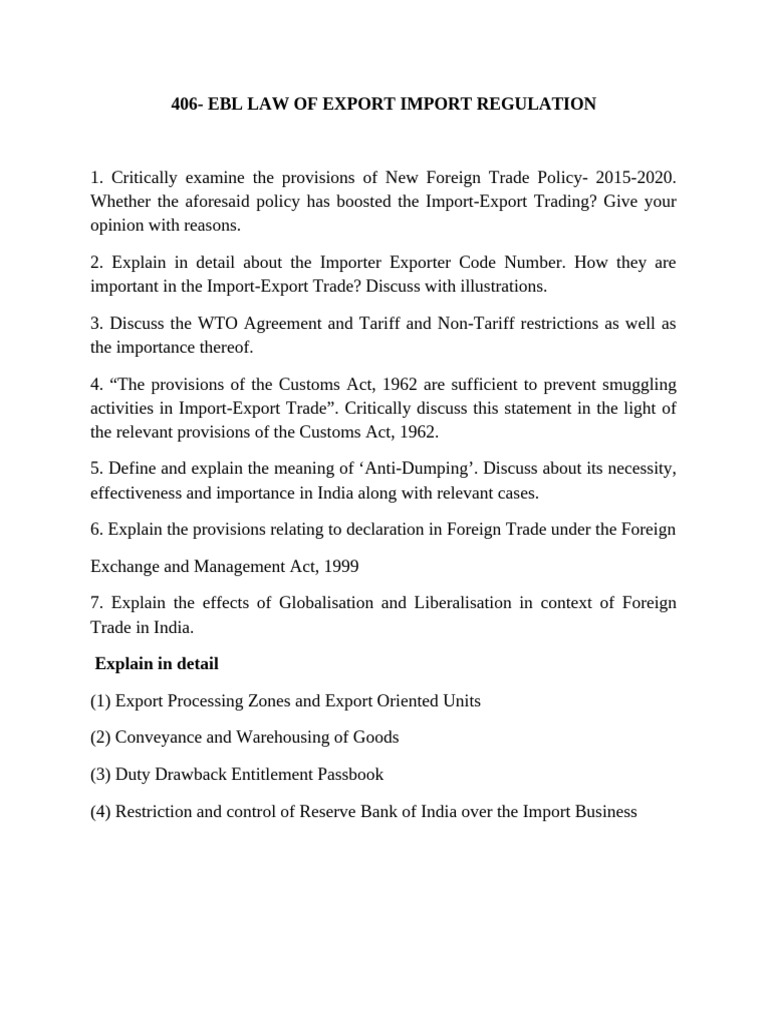 406 - Ebl Law of Export Import Regulation | PDF