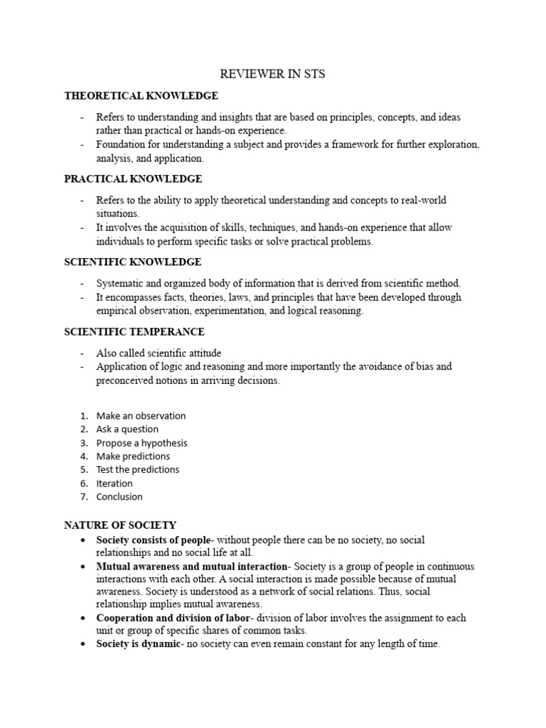 REVIEWER IN STS | PDF | Theory | Scientific Method