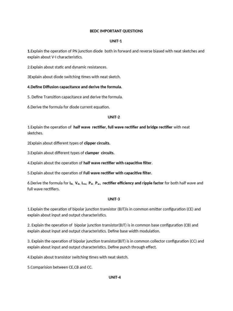 Bedc Important Questions | PDF | Field Effect Transistor | Bipolar ...