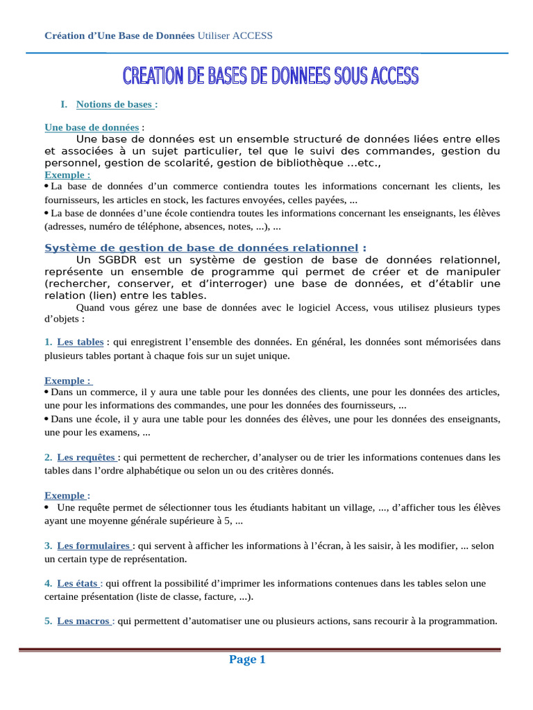 Création d'une Base de Données Access | PDF | Bases de données | Base ...