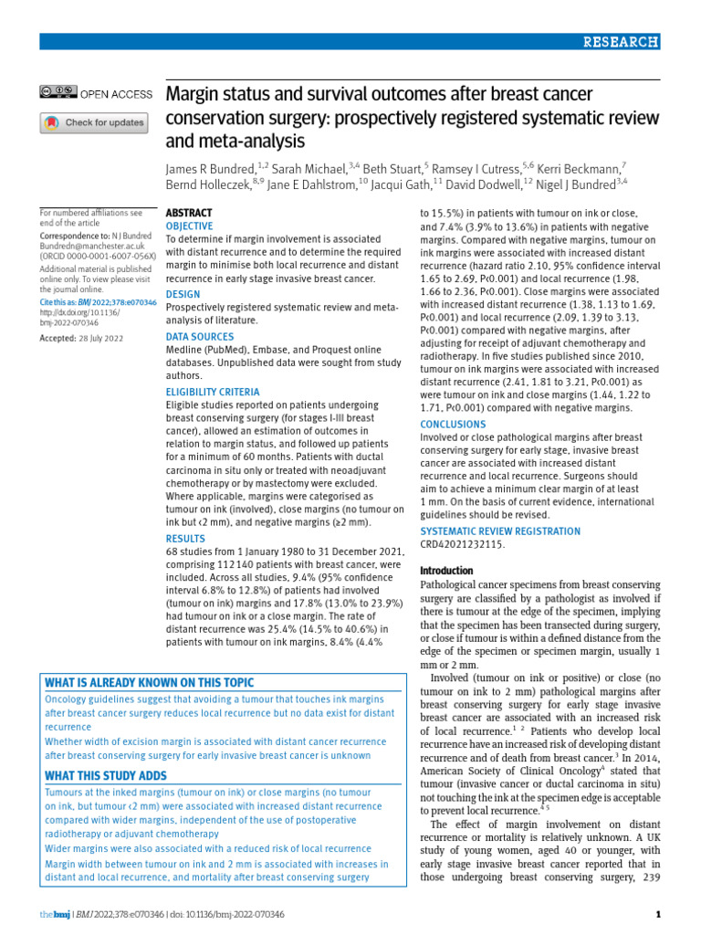 Margin Status and Survival Outcomes After Breast Cancer 2022 | PDF ...