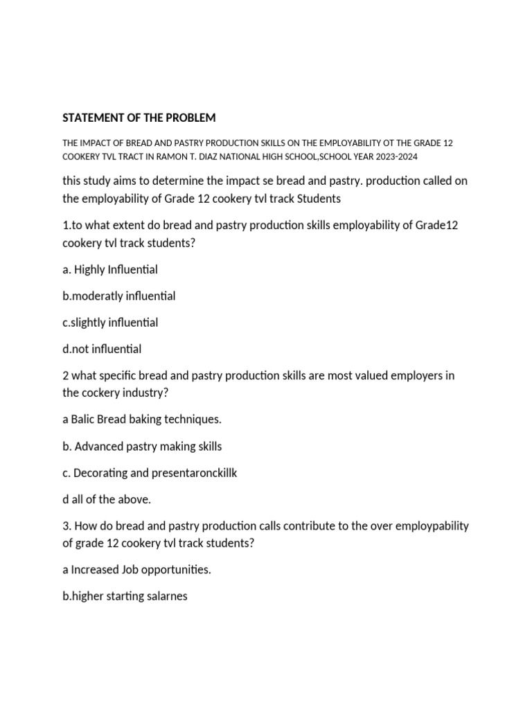 Bread and Pastry Skills Impact on Employability | PDF | Cooking | Skill
