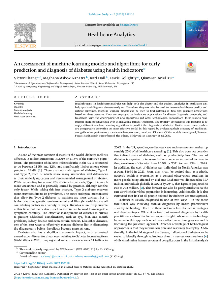 Machine Learning for Diabetes Prediction | PDF | Machine Learning ...