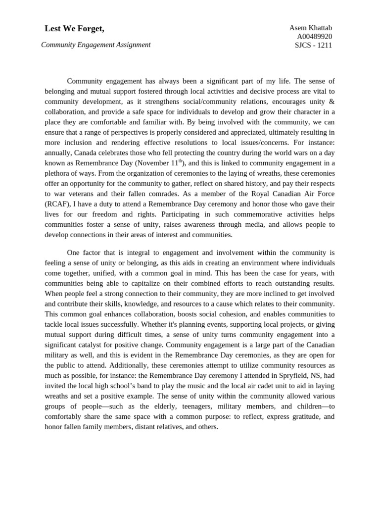 SJCS 1211 - Community Engagement Assignment | PDF | Community | Social ...