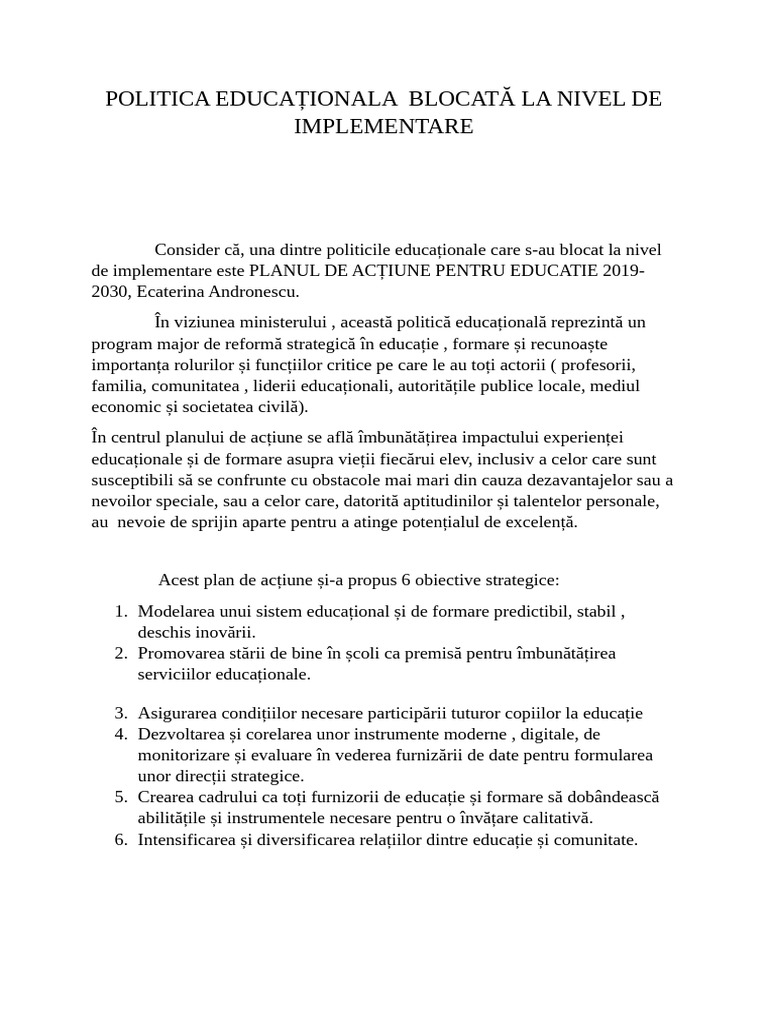 Politica EducaÈ Ionalä | PDF