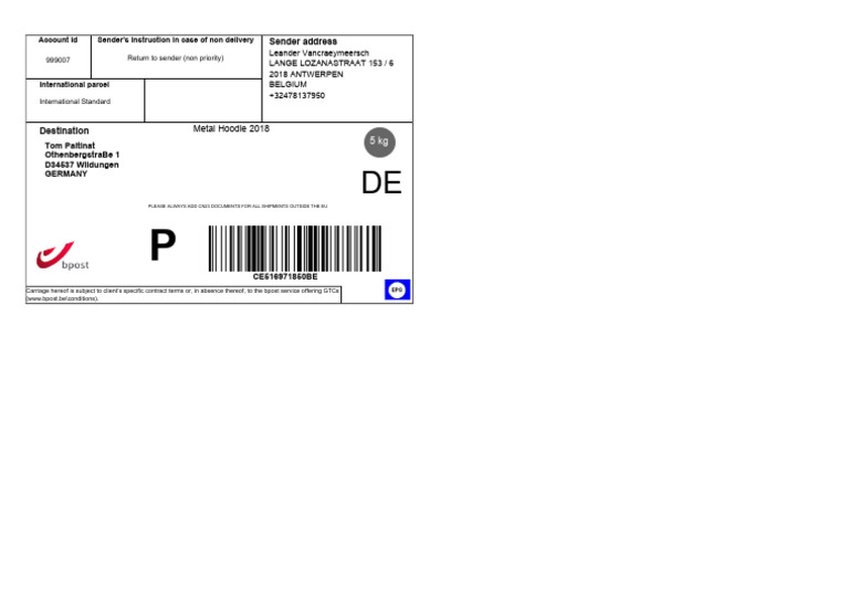 Bpost-Label - 2023-09-26T081759911 | PDF