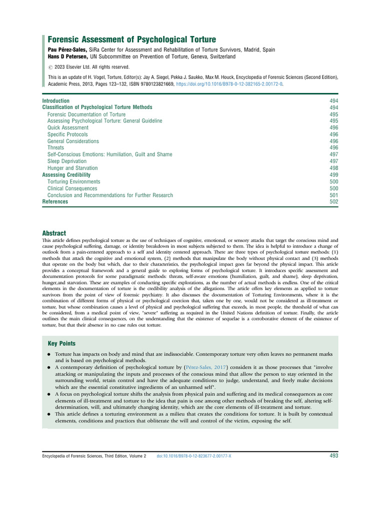 Encyclopedia of Forensic Sciences Documentation of Psychological
