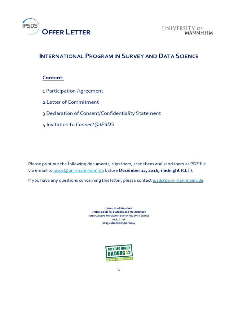 IPSDS Offer Letter and Participation Agreement | PDF | Data | Learning
