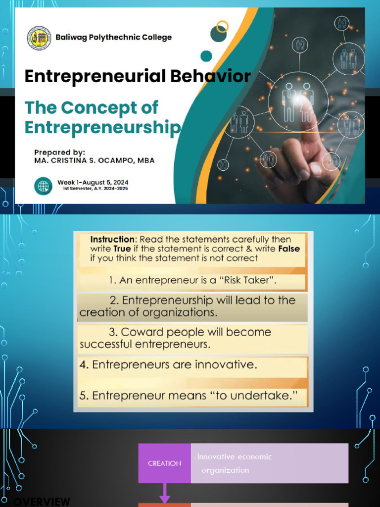 Entre - Week 1 - Concept of Entrepreneurship | PDF