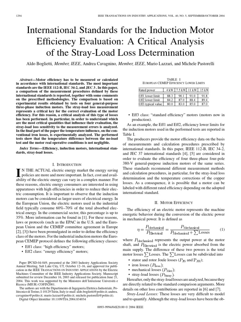 Induction Motor Efficiency Standards Analysis | PDF | Electric Motor ...