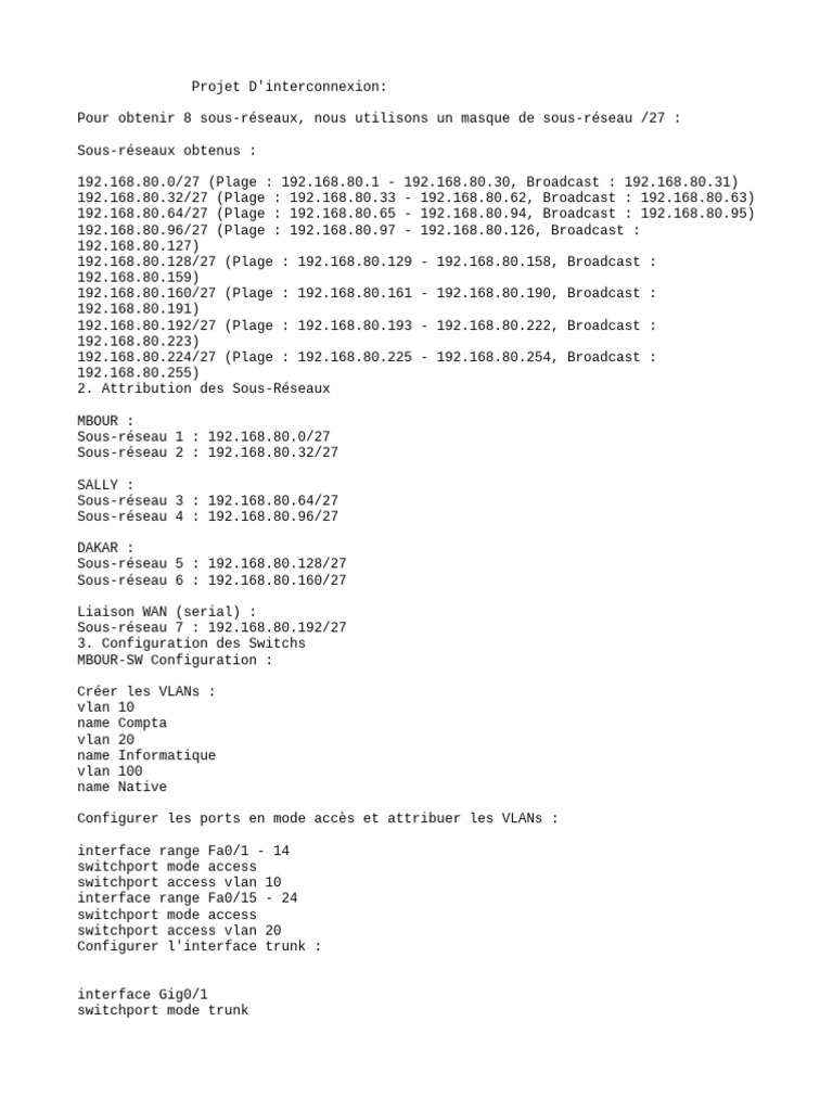 Configuration des Sous-Réseaux Cisco | PDF | Adresse IP | Protocoles ...