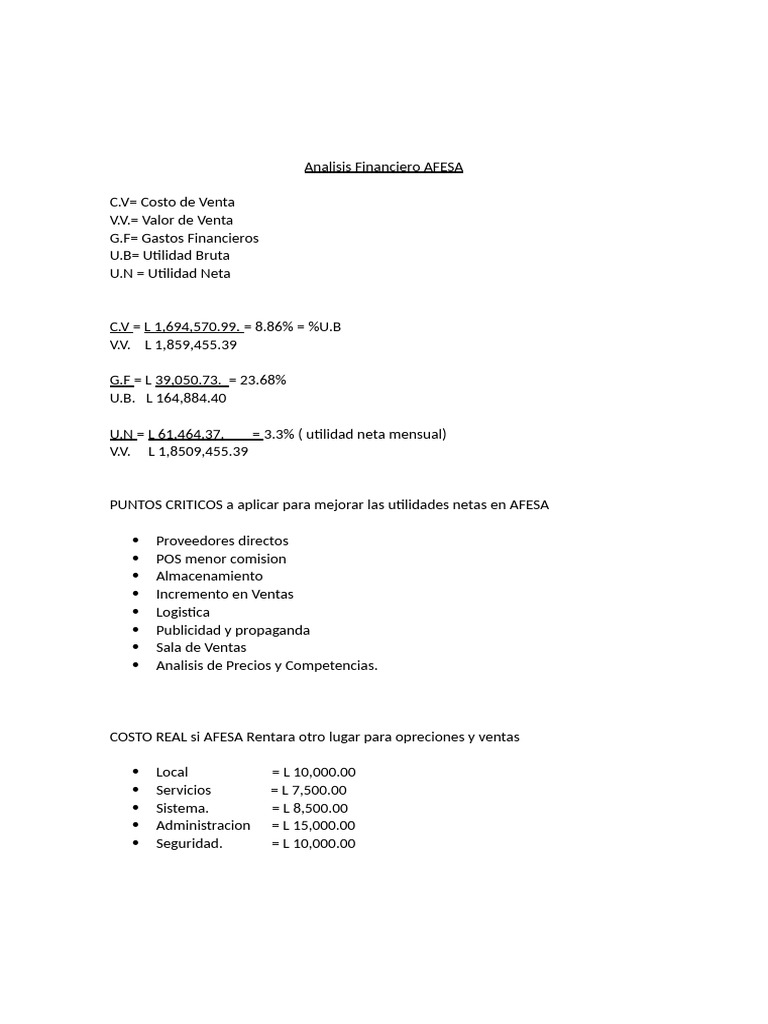 Analisis Financiero AFESA | PDF