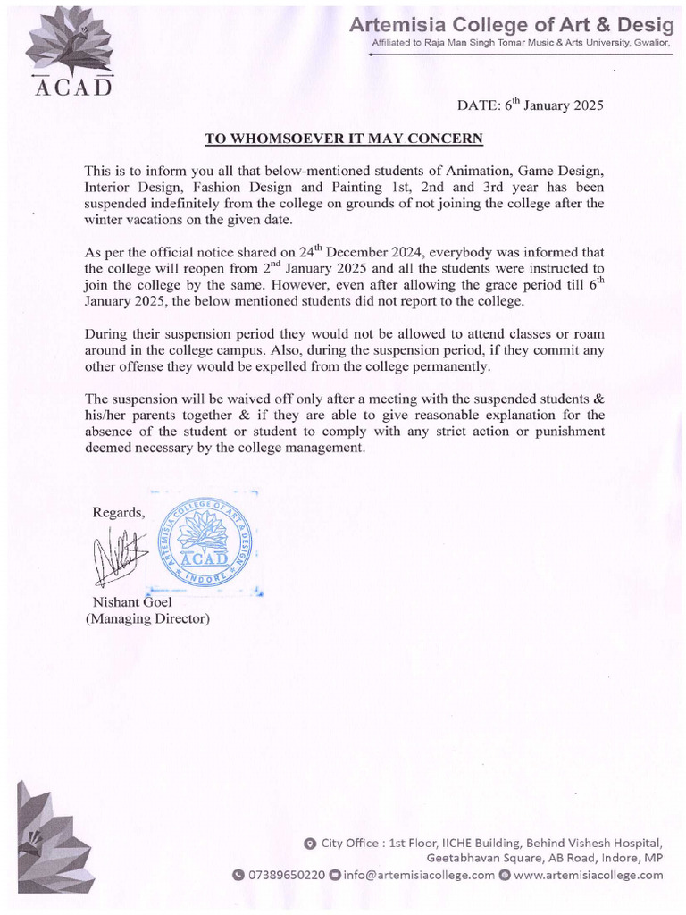 Suspension Notice - January 25 | PDF