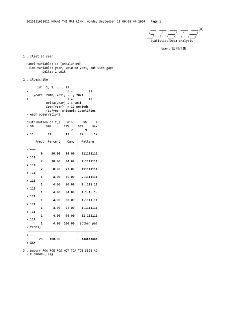 Panel Data Regression Analysis Results | PDF | Coefficient Of ...