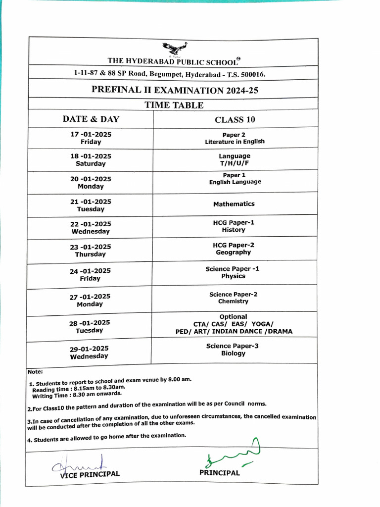CL 10 PF-2 2024-25 Time Table | PDF