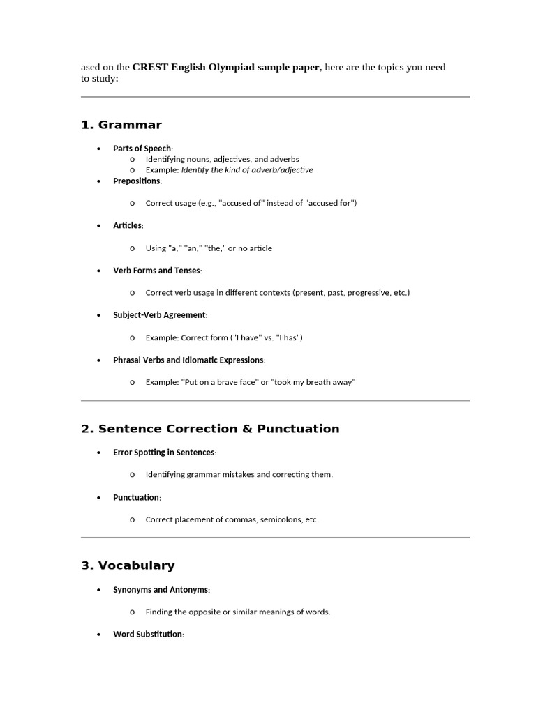 Based On The CREST English Olympiad Sample Paper | PDF