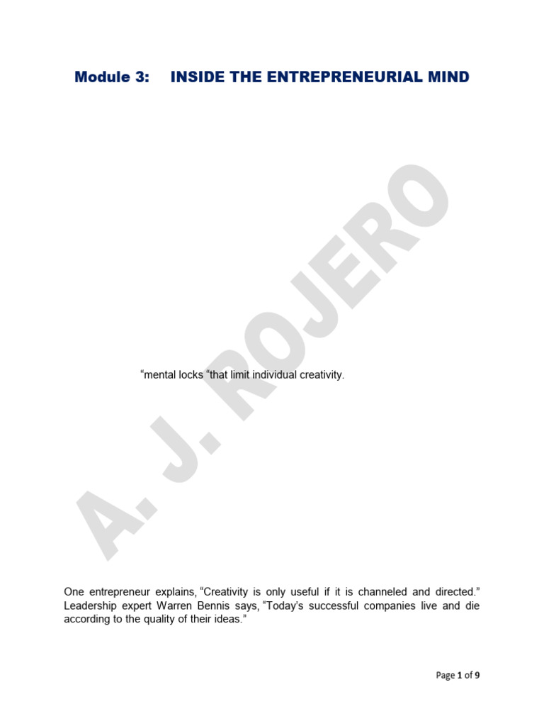 Module 3 Inside The Entrepreneurial Mind Pdf Entrepreneurship