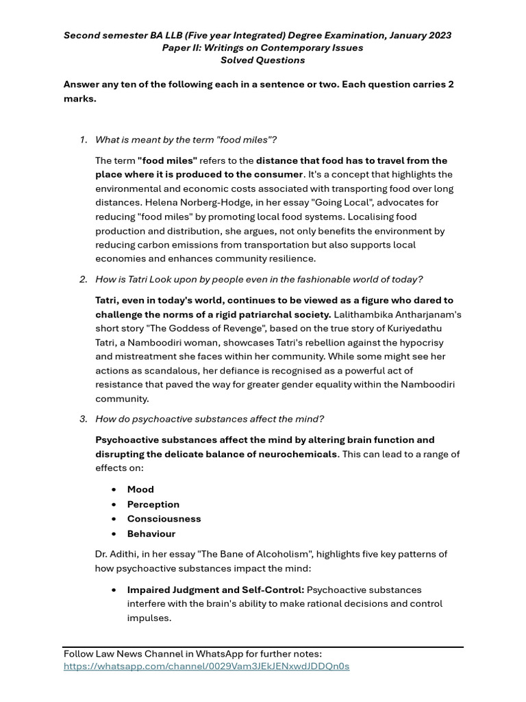 BA LLB Sem 2 Writings On Contemporary Issues - Solved QP | PDF ...