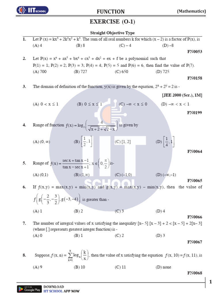 21891iitschool Oc Jee Mains 2024 | PDF | Function (Mathematics ...