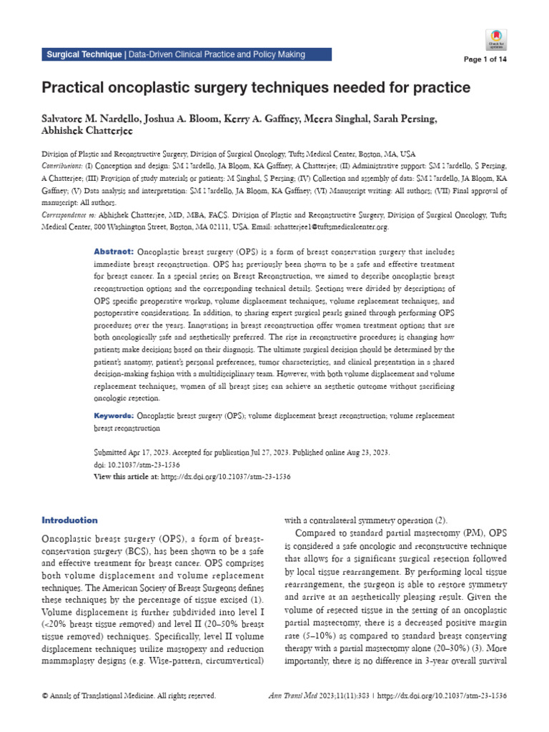 Practical Oncoplastic Surgery Techniques Needed For Practice | PDF ...