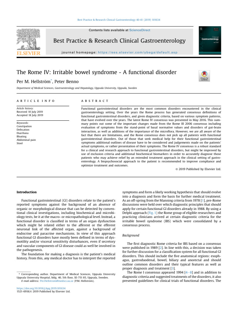 The Rome IV- Irritable bowel syndrome - A functional disorder | PDF ...