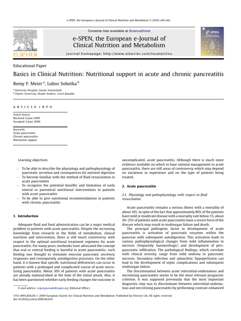 Basics In Clinical Nutrition Nutritional Support In Acute And Chronic