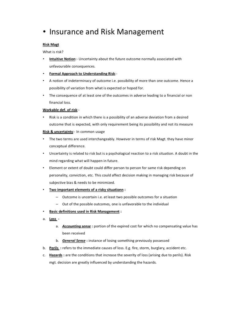 Insurance and Risk Management | PDF | Insurance | Risk Management