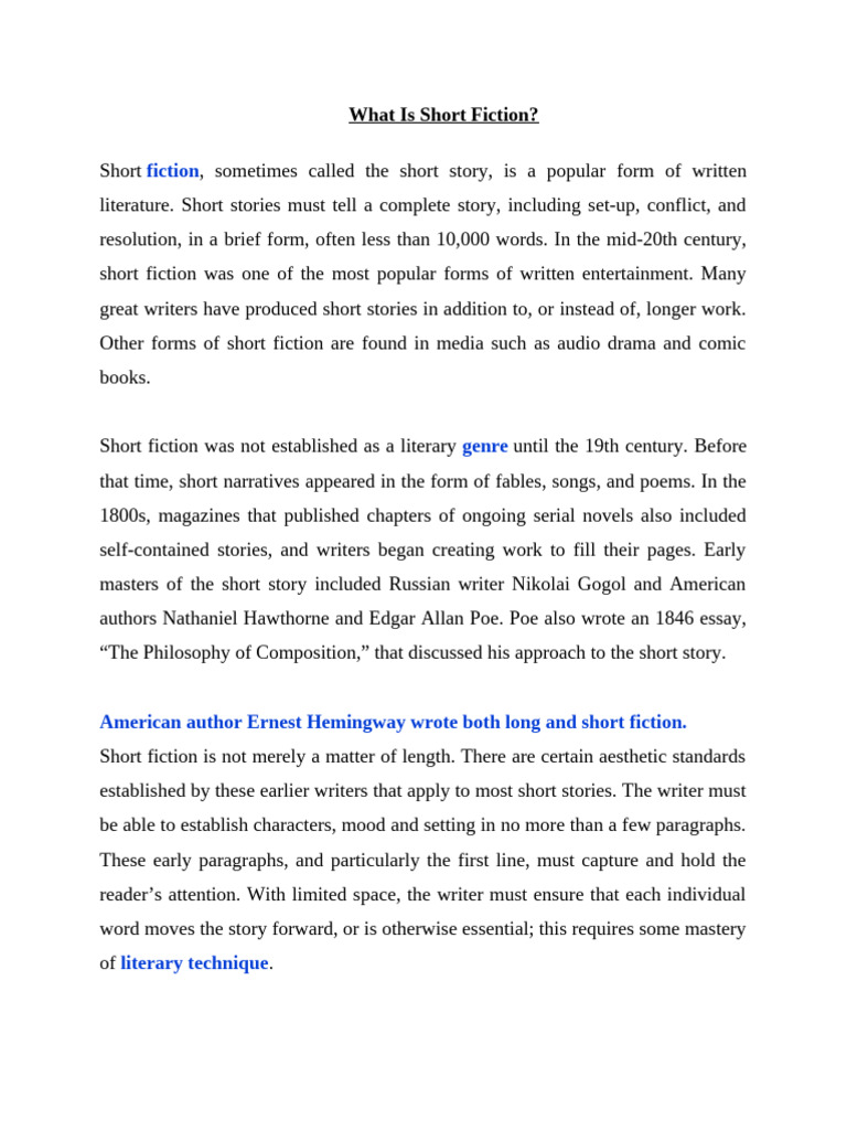 Short Fiction Pdf Short Stories The Arts