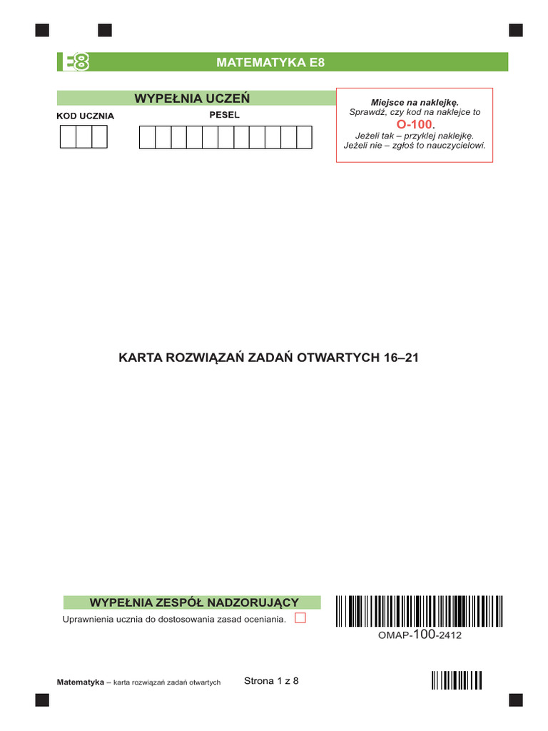 OMAP 2412 Karta Rozwiązan Zadan | PDF