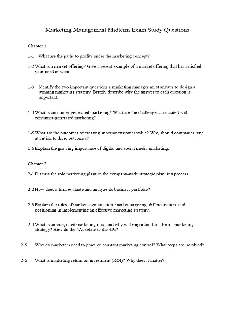 Marketing Management Exam Questions | PDF | Marketing | Market Segmentation