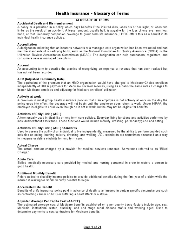 Health Insurance Glossary of Terms | PDF | Medicare (United States ...