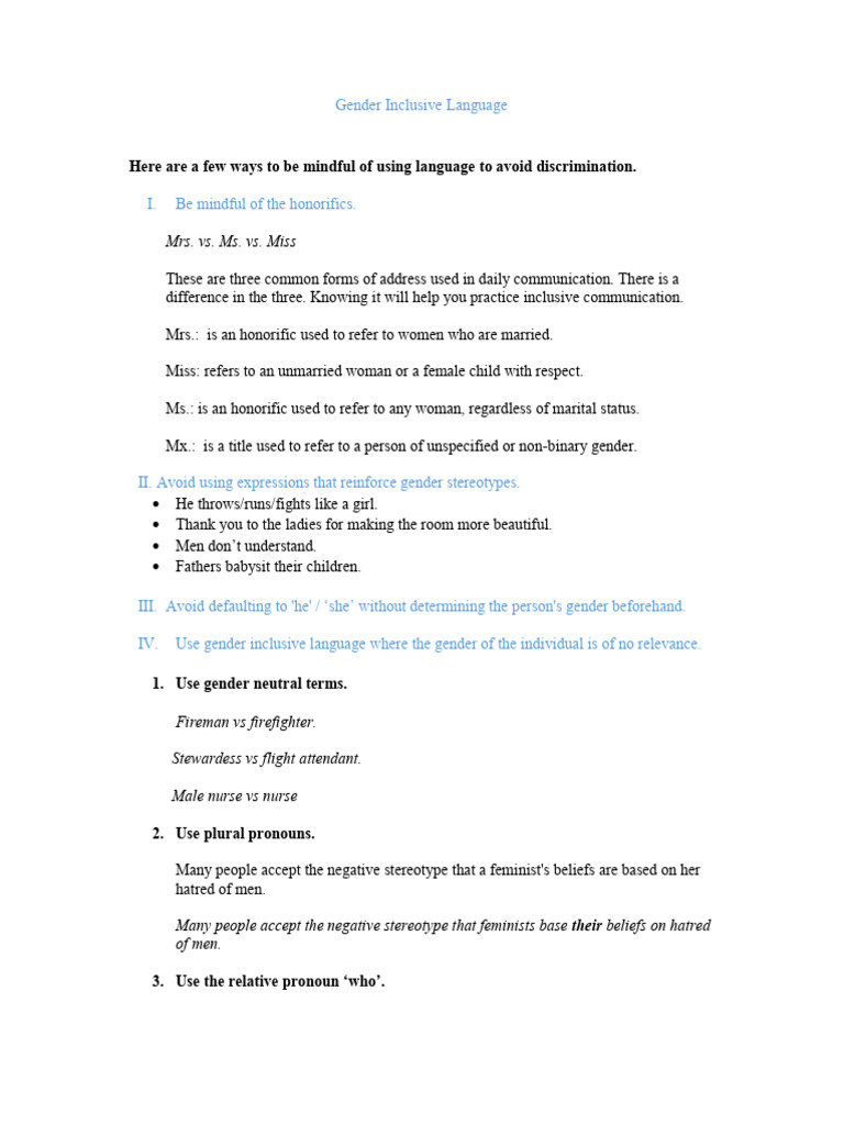 Gender Inclusive Language Guidelines | PDF | Gender | Gender Studies