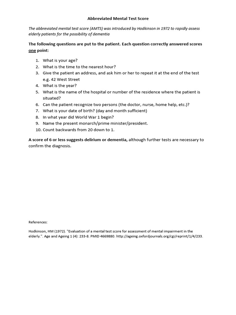 Abbreviated Mental Test Score | PDF
