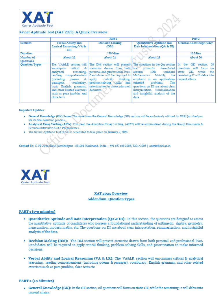 XAT 2025 Exam Overview and Details | PDF | Reading Comprehension ...