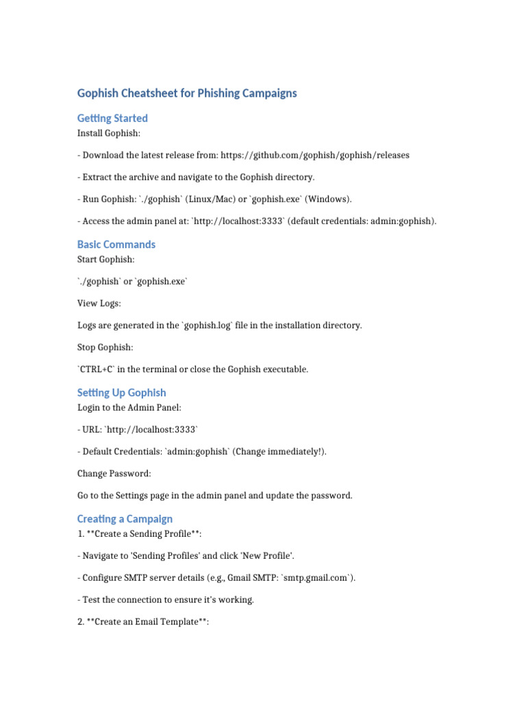 Gophishcheatsheet Pdf Phishing World Wide Web