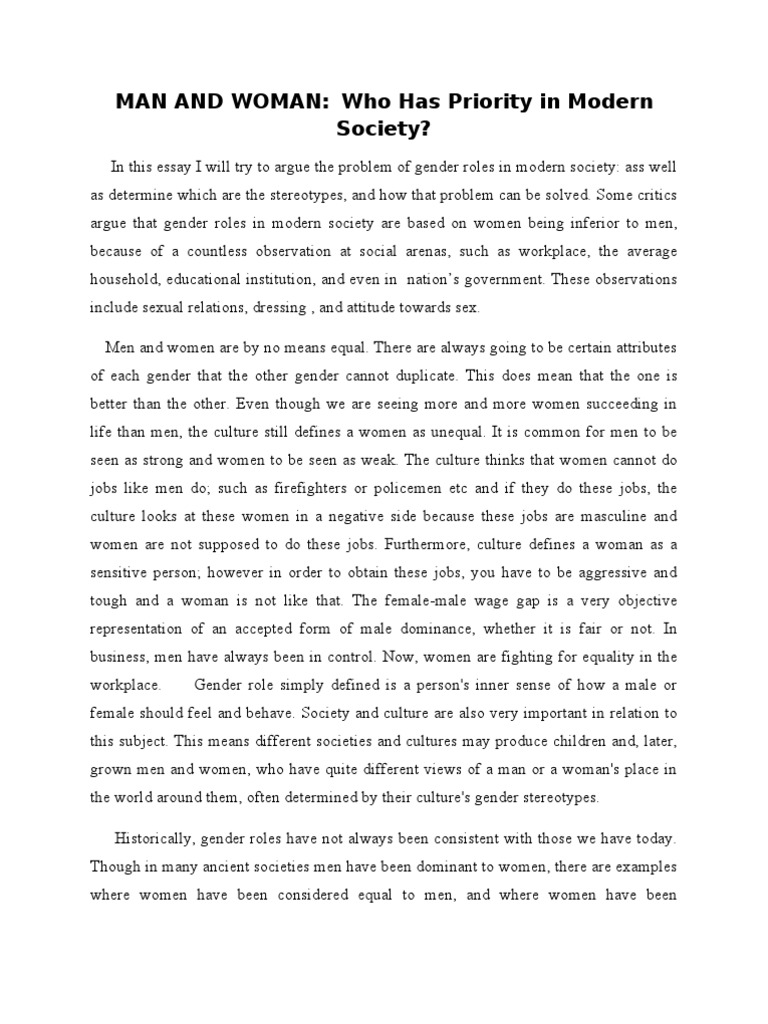 Gender role in society essay