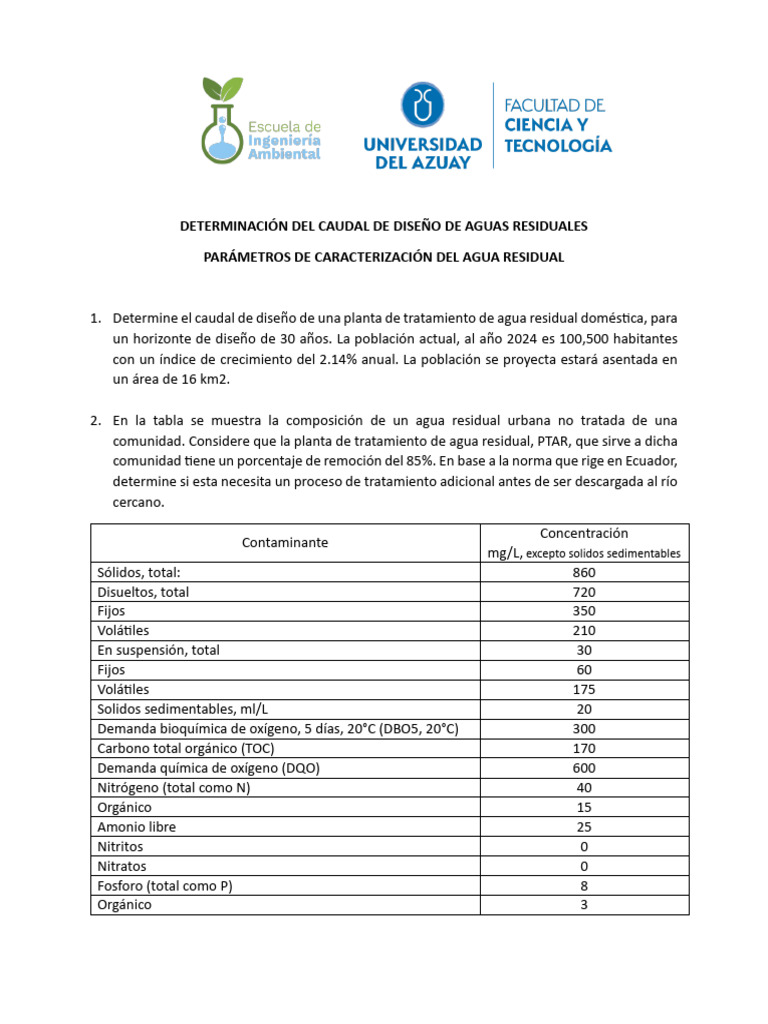 Diseño de Caudal y Tratamiento de Aguas Residuales | PDF | Aguas ...