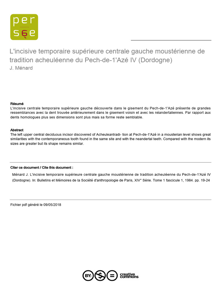 Incisive tempor. supérieure gauche du Pech-de-1'Azé | PDF | Homme de ...
