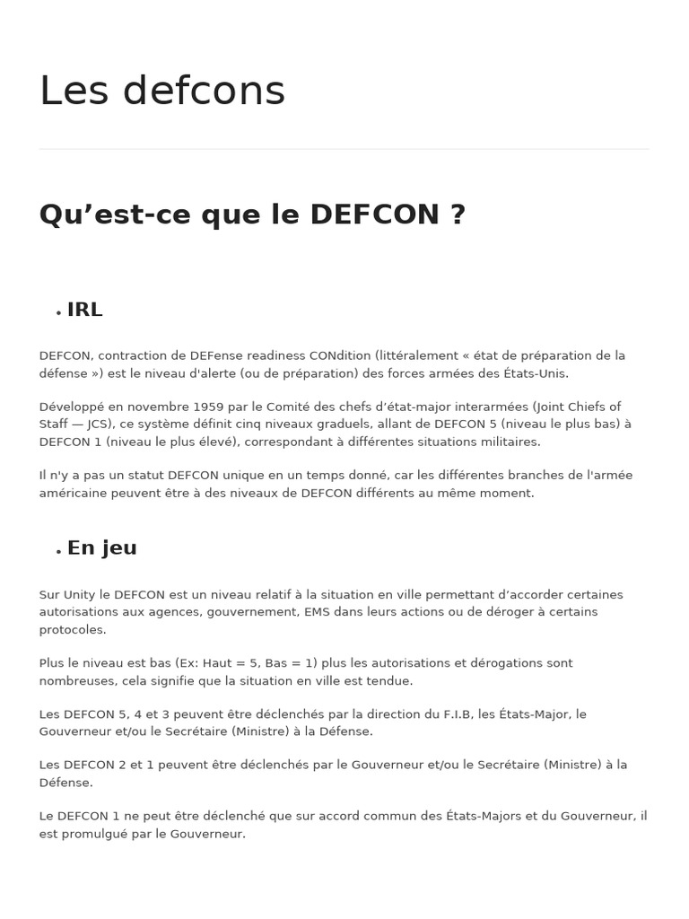 Niveaux de préparation DEFCON expliqués | PDF