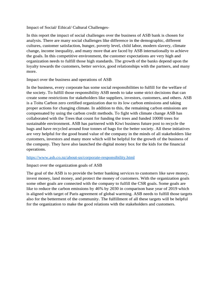 ASB Bank's Social Responsibility Impact | PDF | Climate Change ...