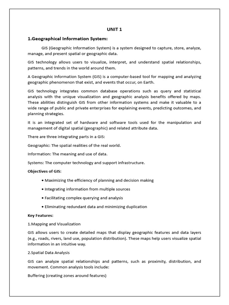 UNIT 1 | PDF | Geographic Information System | Spatial Analysis