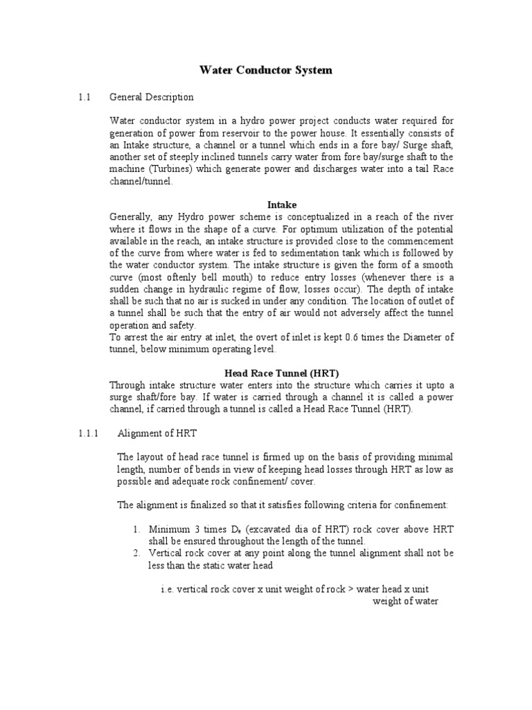 Water Conductor System in Hydropower | PDF | Tunnel | Reservoir