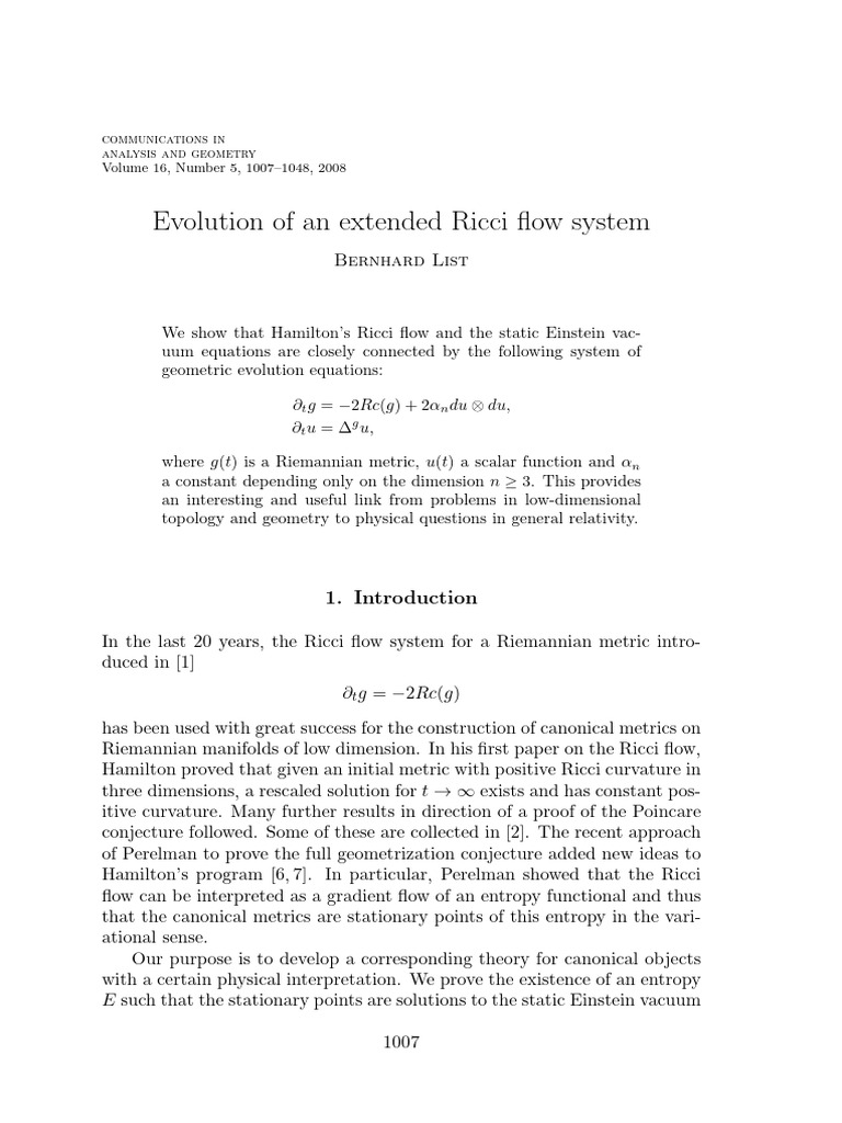 Bernhard List Evolution of An Extended Ricci Flow System Communications ...