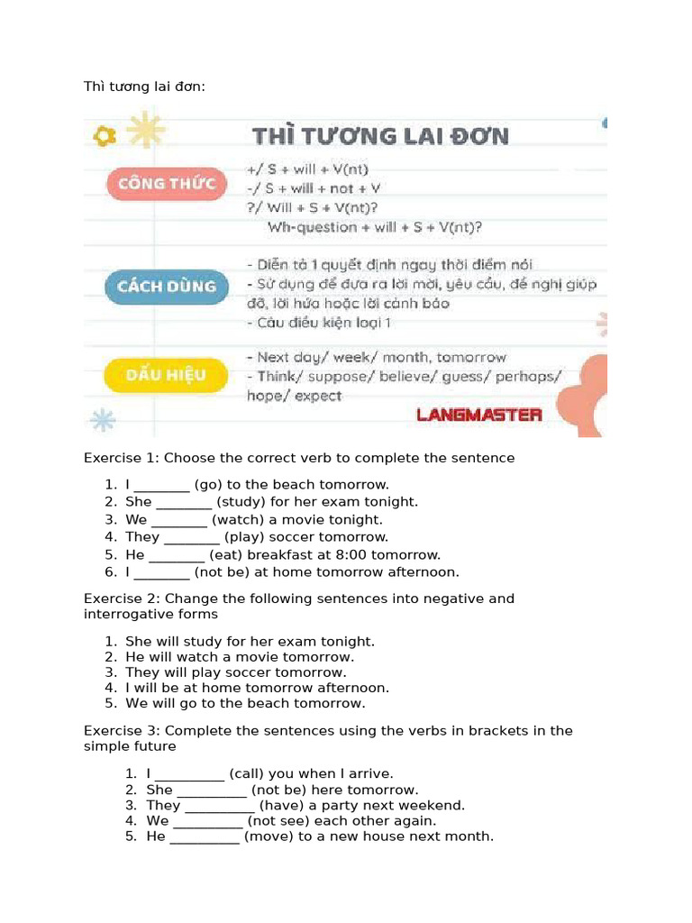Simple Future Tense Exercises | PDF | Languages | Linguistic Typology
